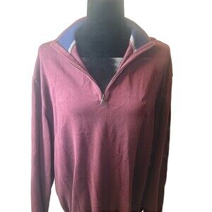 Mens Izod Burgundy Half zip Front Pull Over Sweater SZ-XL